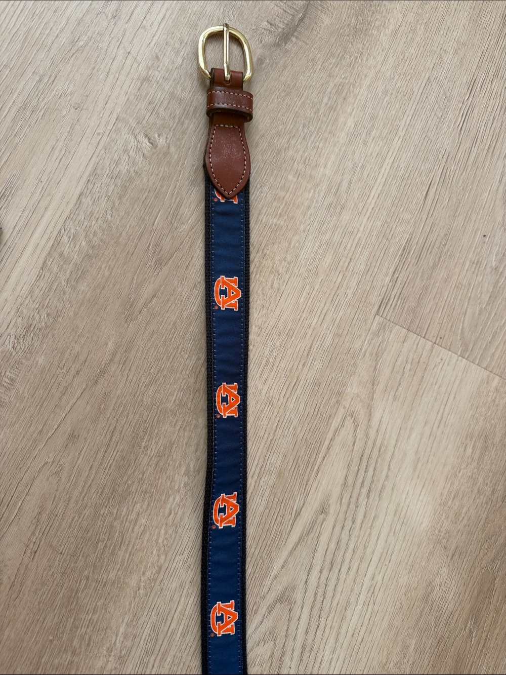 Auburn Navy Orange Men’s Belt with Leather Trim